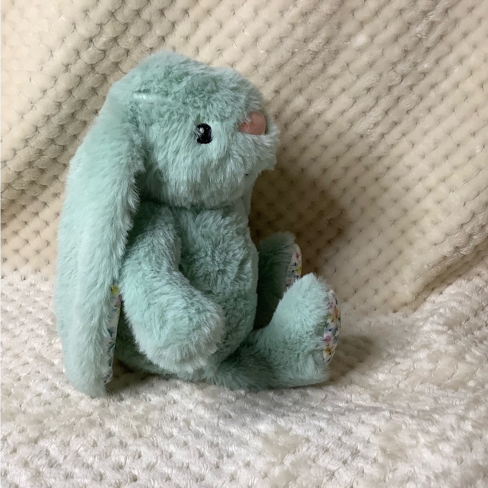 Green and Pink Floral-Eared Stuffed Bunny - Picture 3 of 7